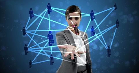 Businesswoman engaging with virtual network interface