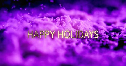 Happy holidays text with purple snow background