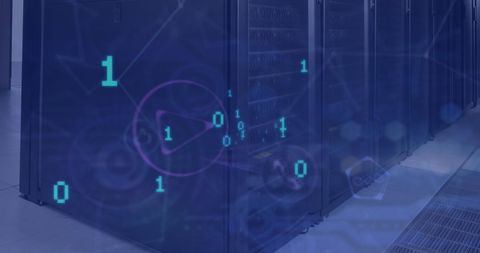 Digital Data and Binary Code Overlay on a Server Room - Download Free Stock Images Pikwizard.com