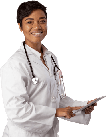 Smiling Female Doctor with Tablet on Transparent Background - Download Free Stock Videos Pikwizard.com
