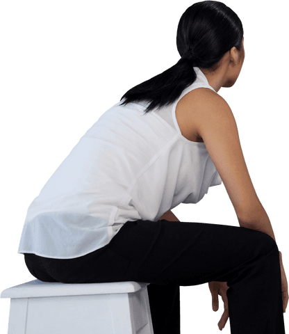 Transparent background woman sitting side view on stool