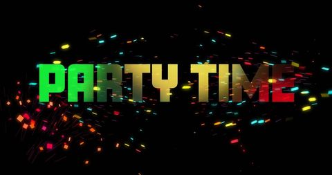 Colorful Party Time Text with Vibrant Confetti
