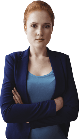 Confident Businesswoman in Blue Blazer with Arms Crossed Transparent Background