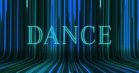 Futuristic dance text with neon light trails