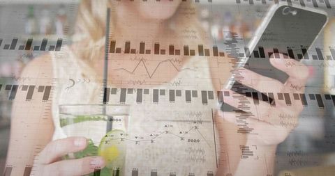 Woman balancing technology and nutrition in modern lifestyle