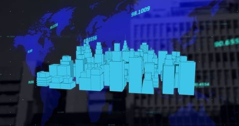 3D Futuristic City Model Over World Map With Global Data