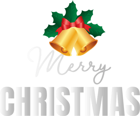 Golden bells with holly merry christmas on transparent background