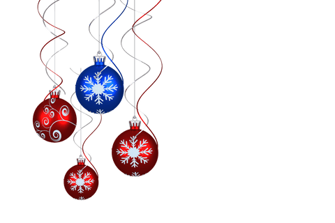 Transparent hanging festive christmas baubles on ribbon