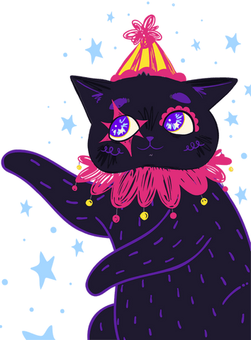 whimsical party cat in flat design against starry transparent background - Download Free Stock Videos Pikwizard.com