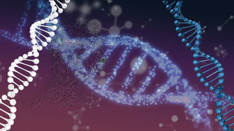 Futuristic Digital DNA Strands with Molecular Connections