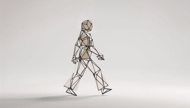 Abstract wireframe human figure with polygonal panels