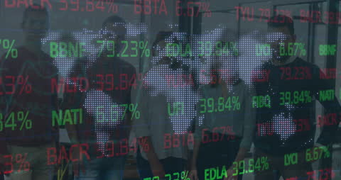 Global Finance Team Analyzing Stock Market Data Interface