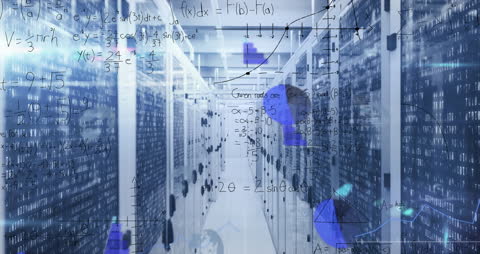 Mathematical Equations Overlaying Empty Data Server Room