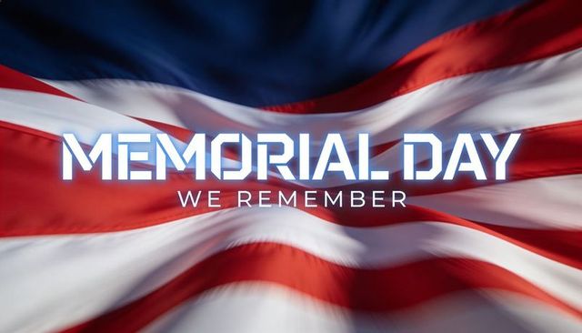 Waving american flag memorial day tribute with we remember text overlay patriotic banner