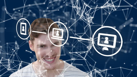 Smiling Man with Digital Connections Network