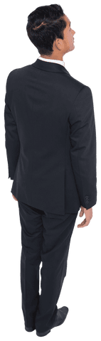 Back View Of Focused Asian Businessman On Transparent Background