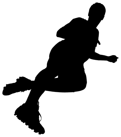 Transparent silhouette of soccer player lying on background