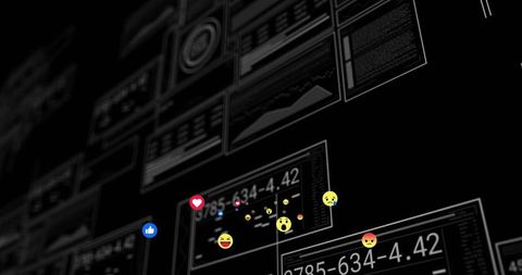 Social media emoji reactions with futuristic digital analytics background