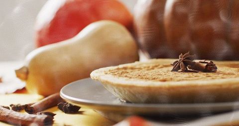 Spiced Pear Pie with Cinnamon and Star Anise on Ceramic Plate for Rustic Dessert