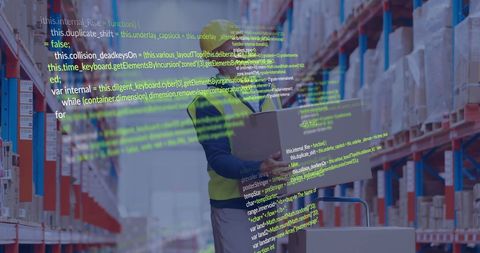 Data Overlay on Warehouse Worker in Logistics Environment - Download Free Stock Images Pikwizard.com