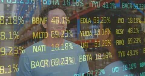 Stock market data overlapping people in warehouse environment