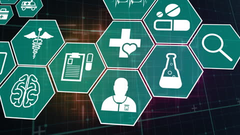 Digital Medical Icons Network on Abstract Background