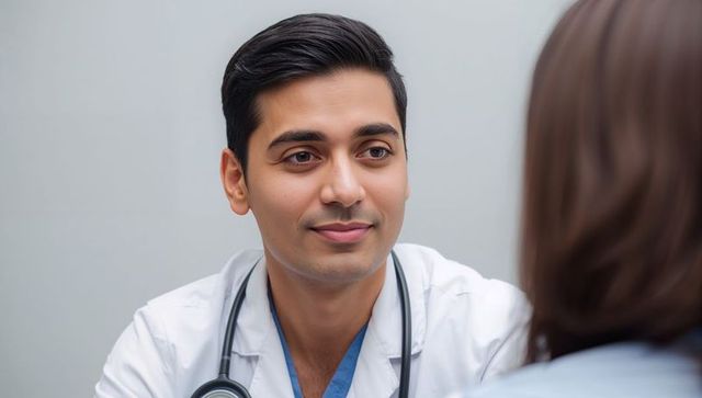 Compassionate young doctor listening attentively during patient consultation in clinic