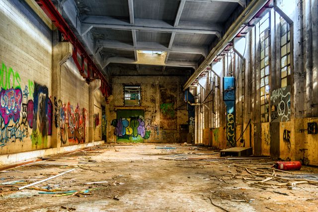 Abandoned Factory Interior with Colorful Graffiti Art on Walls - Download Free Stock Photos Pikwizard.com