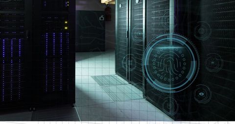 Digital Security Icons in Server Room - Download Free Stock Images Pikwizard.com