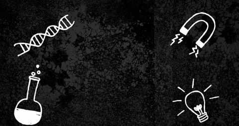 Abstract Science Icons on Grunge Blackboard Textured Background