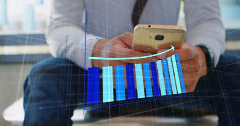 Businessman Checking Data Growth on Smartphone