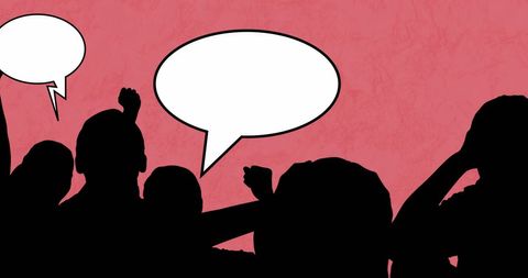 Creative silhouettes with speech bubbles on pink background