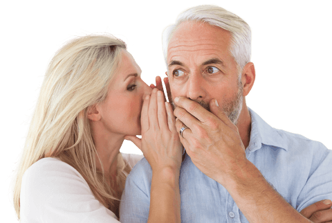 Caucasian Couple Whispering on Transparent Background