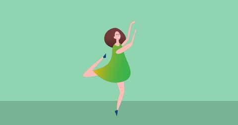 Illustrated woman dancing on green background