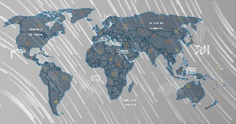 Stylized world map: digital connectivity and data visualization
