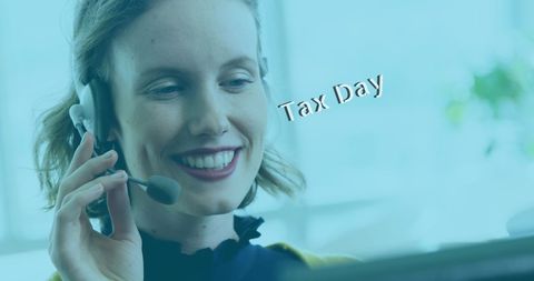 Happy Tax Day Consultant Assisting Customers at Work