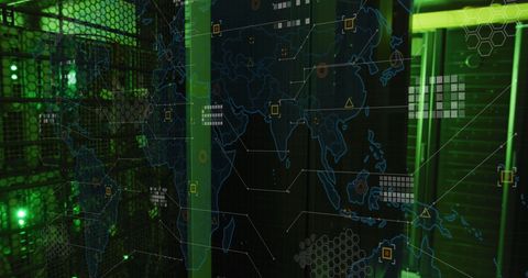 Digital Data Processing Over Network Servers with World Map Projection - Download Free Stock Images Pikwizard.com
