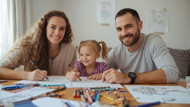Happy Family Coloring Together at Home