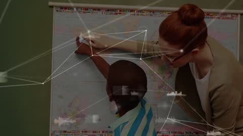 Teacher Assisting Student with World Geography Lesson