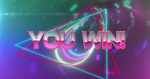 Retro Neon You Win Text with Futuristic Tunnel Background