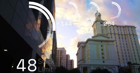 City Skyline at Sunset with Stock Limit Data Overlay