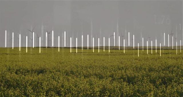 Sustainable agriculture with wind turbines and modern graphics