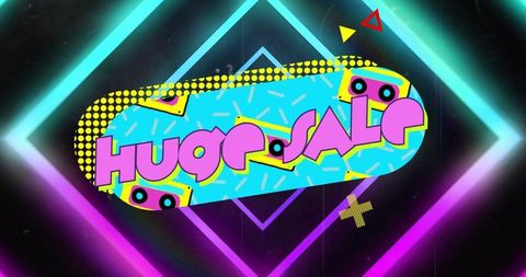 Digital Neon Sale Banner with Vibrant Geometric Design