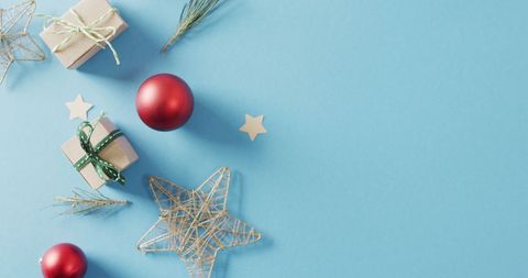 Christmas Ornaments and Gifts on Blue Background - Download Free Stock Images Pikwizard.com