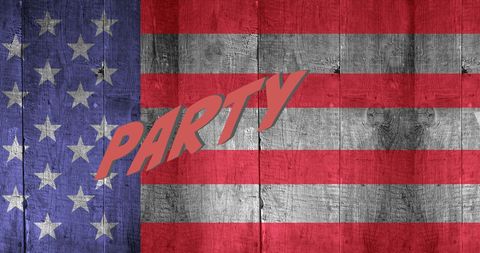 American Party Theme Over Rustic Wood and Flag Background