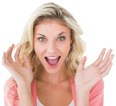 Surprised Blonde Woman with Hands Up on Transparent Background - Download Free Stock Videos Pikwizard.com
