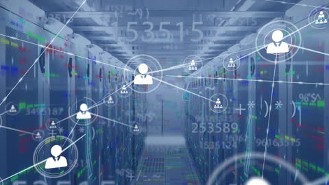 Network Connections with Digital Icons Over Computer Servers