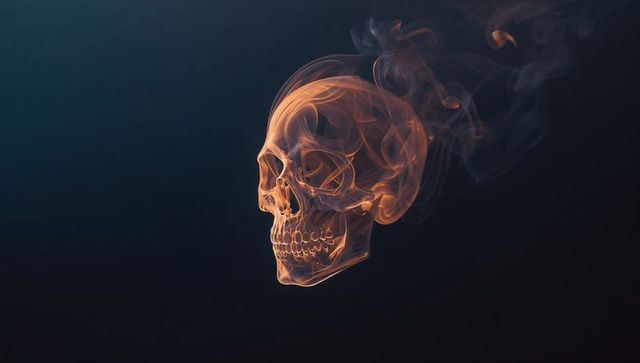 Ethereal Smoke Forming Skull Shape in Dark Atmospheric Scene