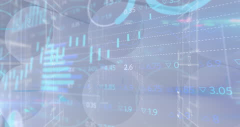 Abstract Digital Data Interface with Financial Graphics Overlay