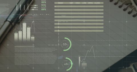 Digital stock market analysis interface on notepad